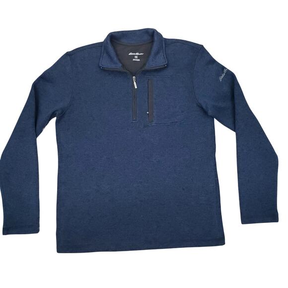 Eddie Bauer Convector 1/4 Zip Sweater Size M Zippered Pocket Fleece Navy Blue - Picture 3 of 13